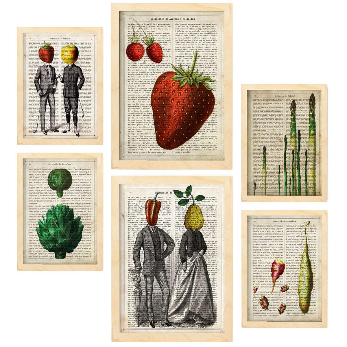 POSTER Set Mit 6 Ästhetische Küche Größe A3 & A4 Rahmen aus hellem Holz - Beige, Papier (29.7/1cm) - Nacnic