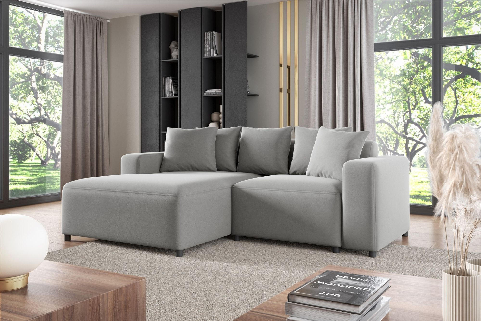ECKSOFA Megan Xs In Salvador - Hellgrau, Holzwerkstoff/Textil (240/165cm) - Fun Möbel