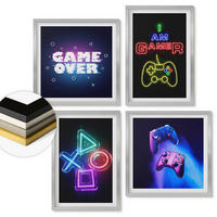 WANDBILDER 4er Set - 50x50 cm & 40x60 cm Silberner Rahmen - Gamepads, Spielersymbol-Untertitel - Silberfarben, Kunststoff (50/50cm) - ArtPrintCave