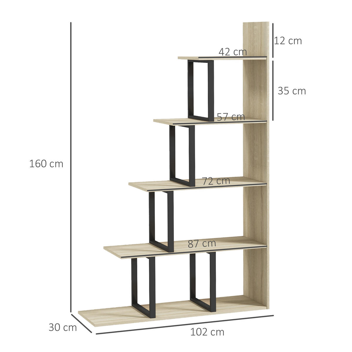 REGAL DE-15503 102/30/160 cm, 5-stufig Eiche - Eichefarben, Holzwerkstoff (102/160/30cm) - ComfortXL