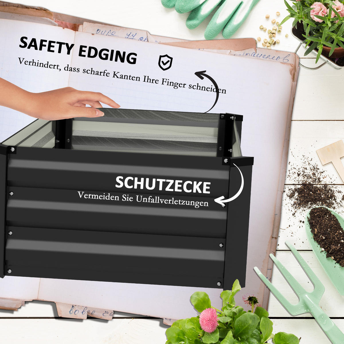 HOCHBEET 2er-Set für Terrasse, Balkon, verzinkter Stahl, Dunkelgrau, 100 x 60 x 30 cm - Dunkelgrau, Metall (60/30/100cm) - Outsunny