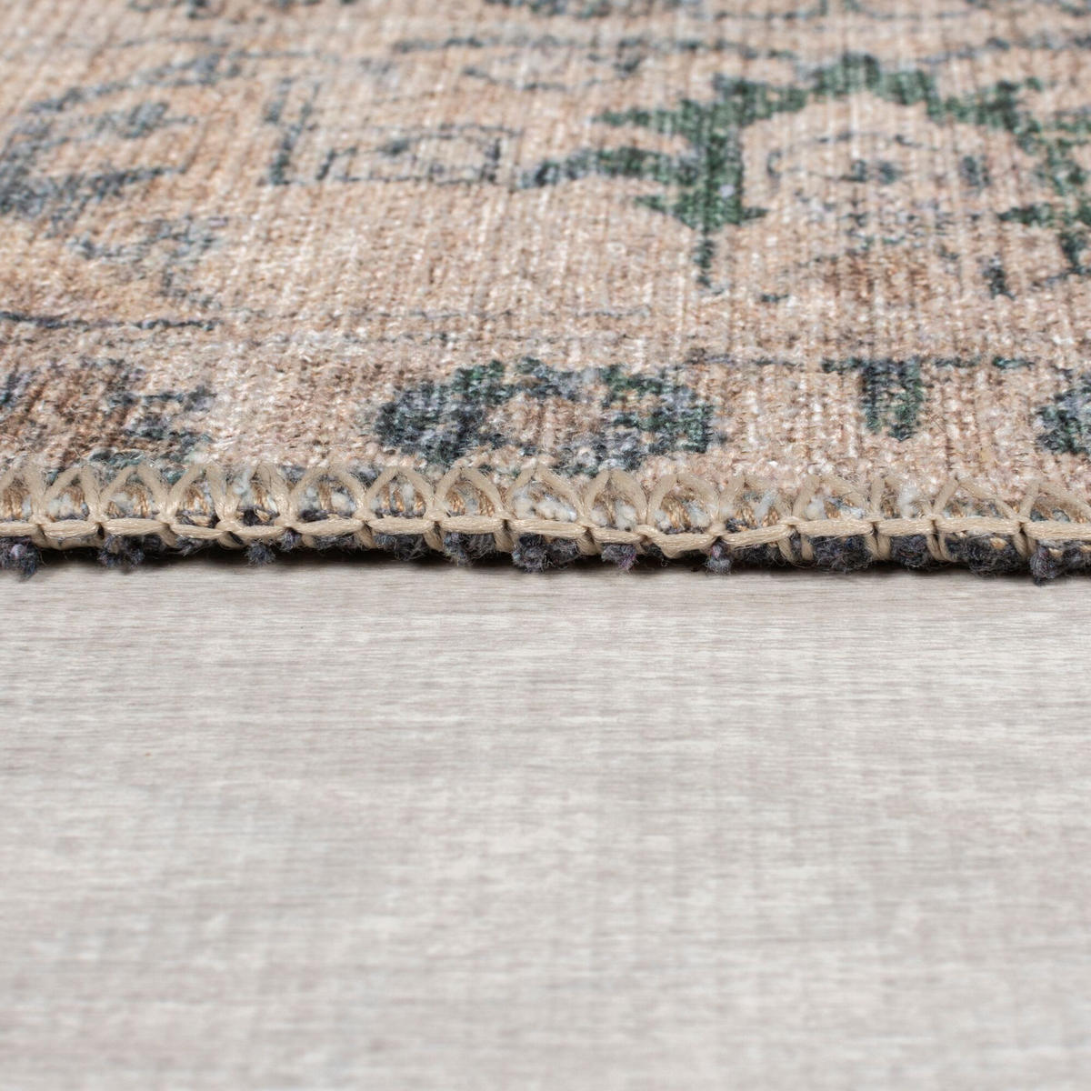 TEPPICH waschbar Vintage Floral Muster, Orientalisch, Esszimmer schmutzabweisend Grün Rechteckig 190x290 - Grün, Textil (190/290cm) - KADIMA DESIGN