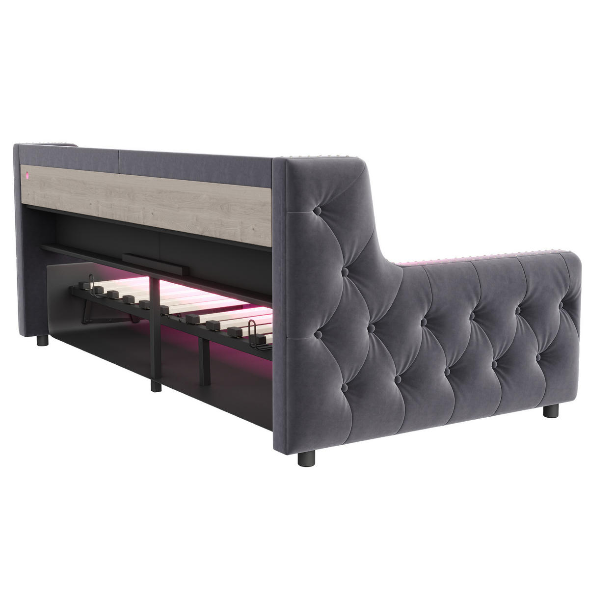 POLSTERBETT 90/200 cm Grau aus Samt mit Stauraum und LED-Beleuchtung - Grau, Textil (90/200cm) - OKMYHOME