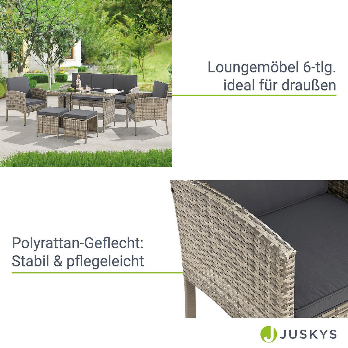 SITZGRUPPE Turin dunkelgrau Polyrattan - Grau, Kunststoff - Juskys