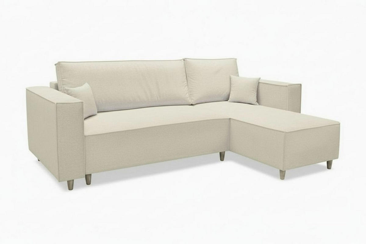 ECKSOFA RIO mit Schlaffunktion und Bettkasten, Farbe: Creme, Velourstoff, Ottomane Universal - Creme, Textil (249/142cm) - Marpur