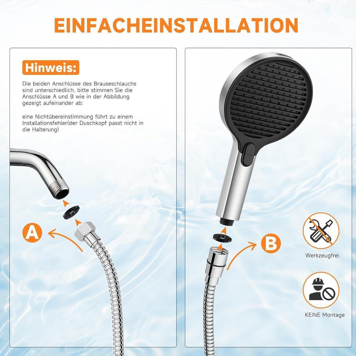 HANDBRAUSE 140 mm mit 3+1 Strahlarten und Wassersparfunktion - Silberfarben, Metall (15/12.7/25cm)