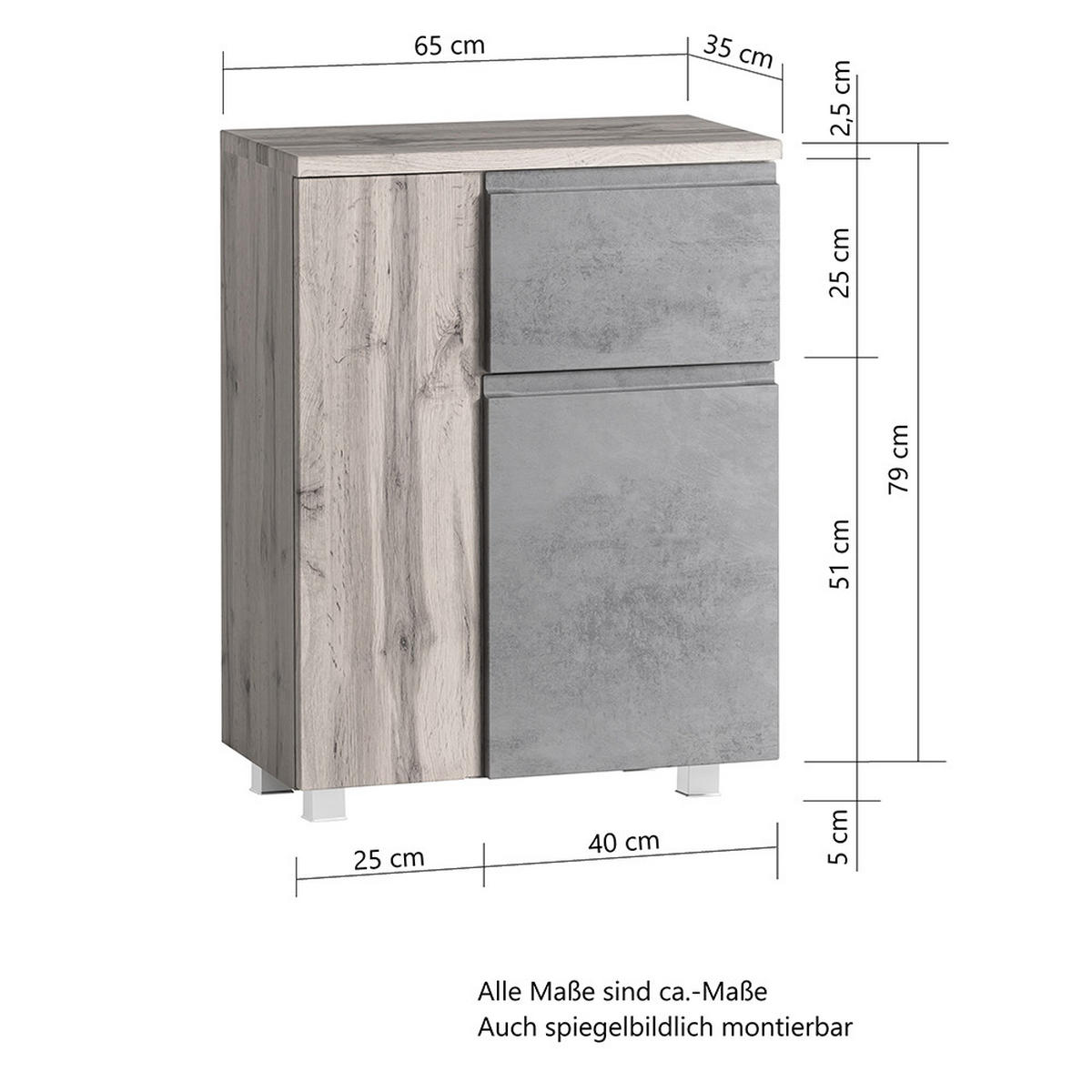 UNTERSCHRANK Vasto-03 - Grau, Holzwerkstoff (65/79/35cm) - Lomado