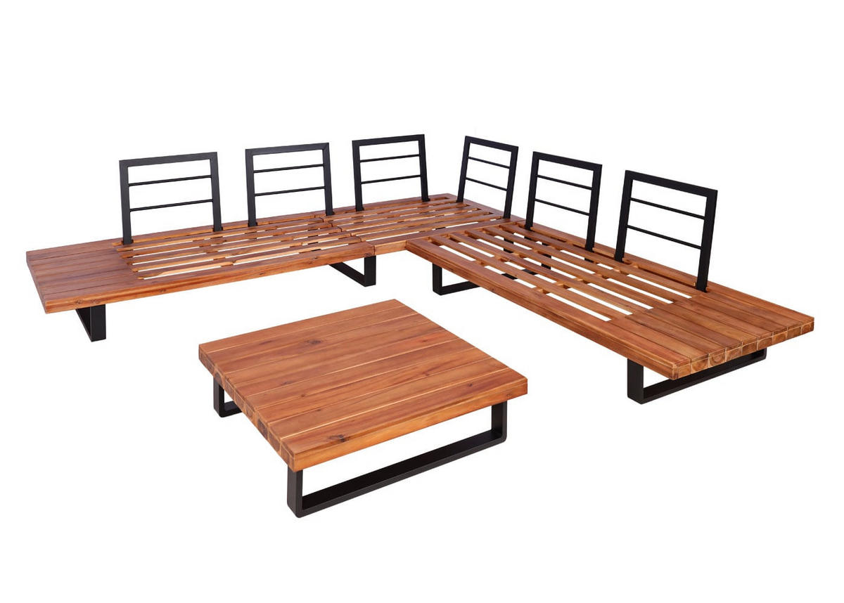 GARTEN-GARNITUR Braun Polster Dunkelgrau - Braun, Holz - PROREGAL