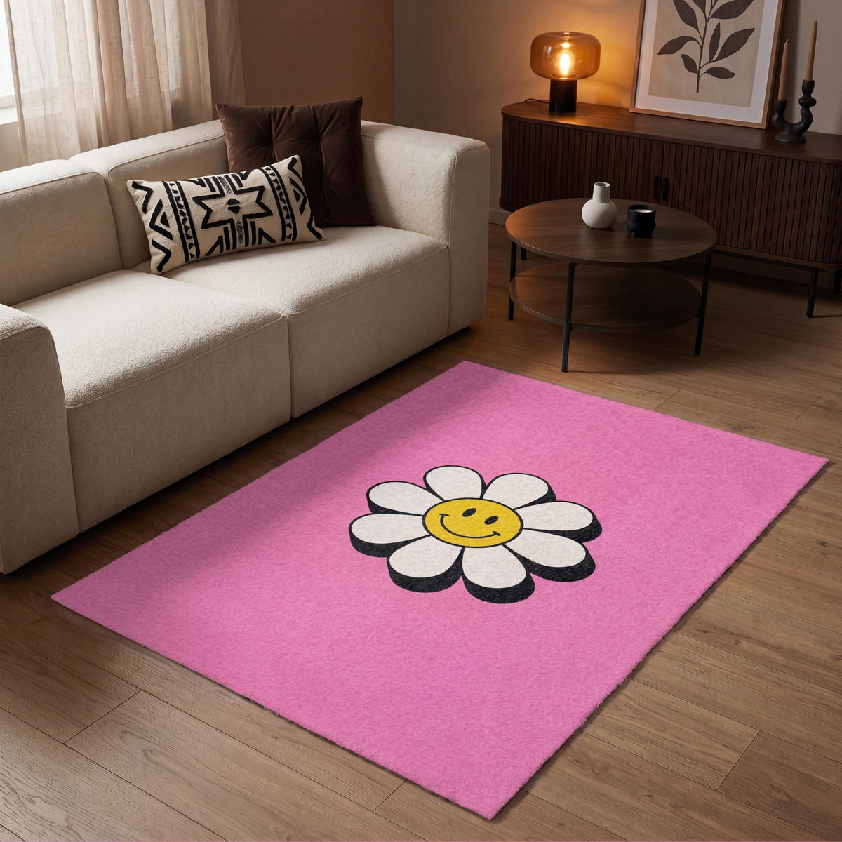 KOBERCE - Smajlík - Kvetina - ružová - 120x180 cm - pink, textil/plast (120/0.4cm) - OnlyWow
