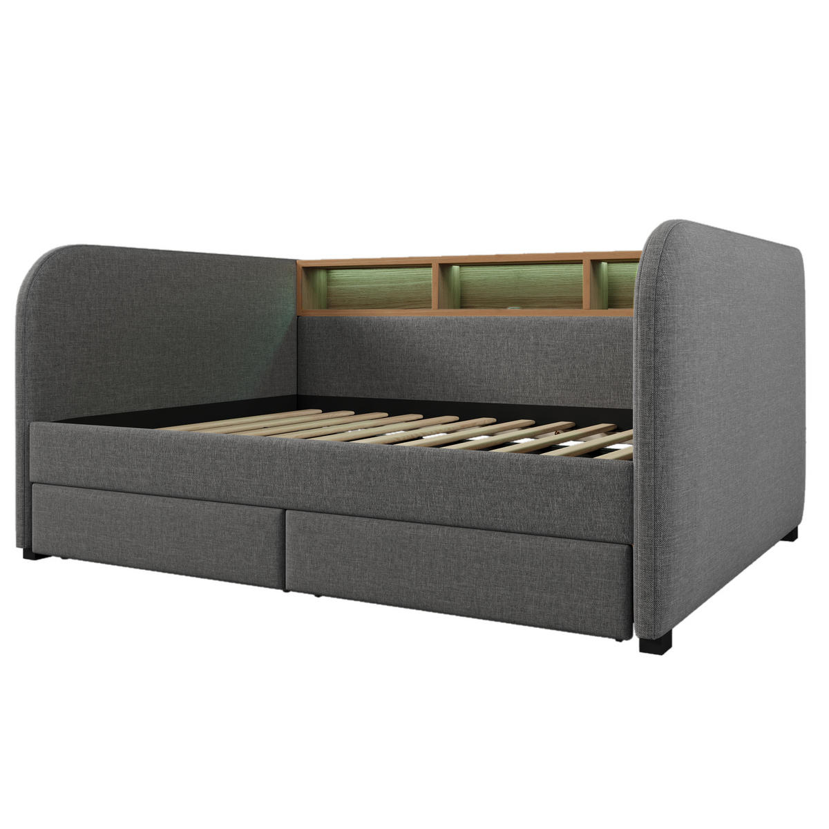 TAGESBETT 140/190 cm DE-00618, in Grau, LED und 2 Schubladen - Grau, Metall (140/190cm) - ComfortXL