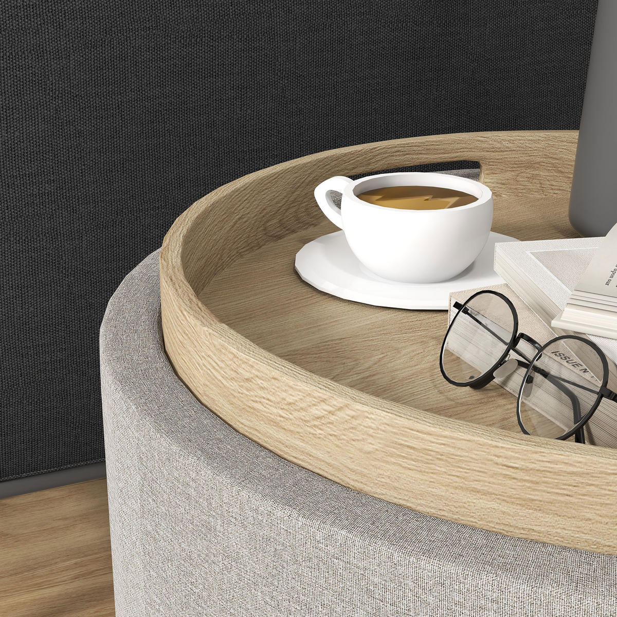 HOCKER DE-07212 mit Leinen, verstecktem Stauraum Hellgrau/Natur - Hellgrau, Holzwerkstoff (56/42/56cm) - ComfortXL