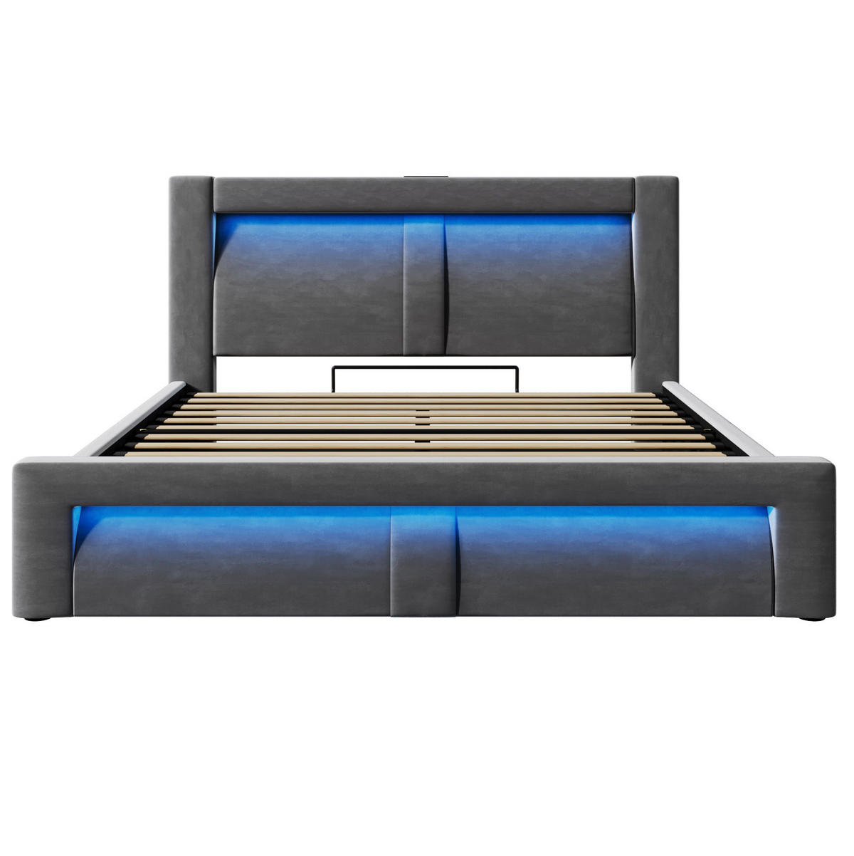 POLSTERBETT 160/200 cm Grau aus Samt mit Stauraum und LED - Grau, Textil (160/200cm) - OKWISH