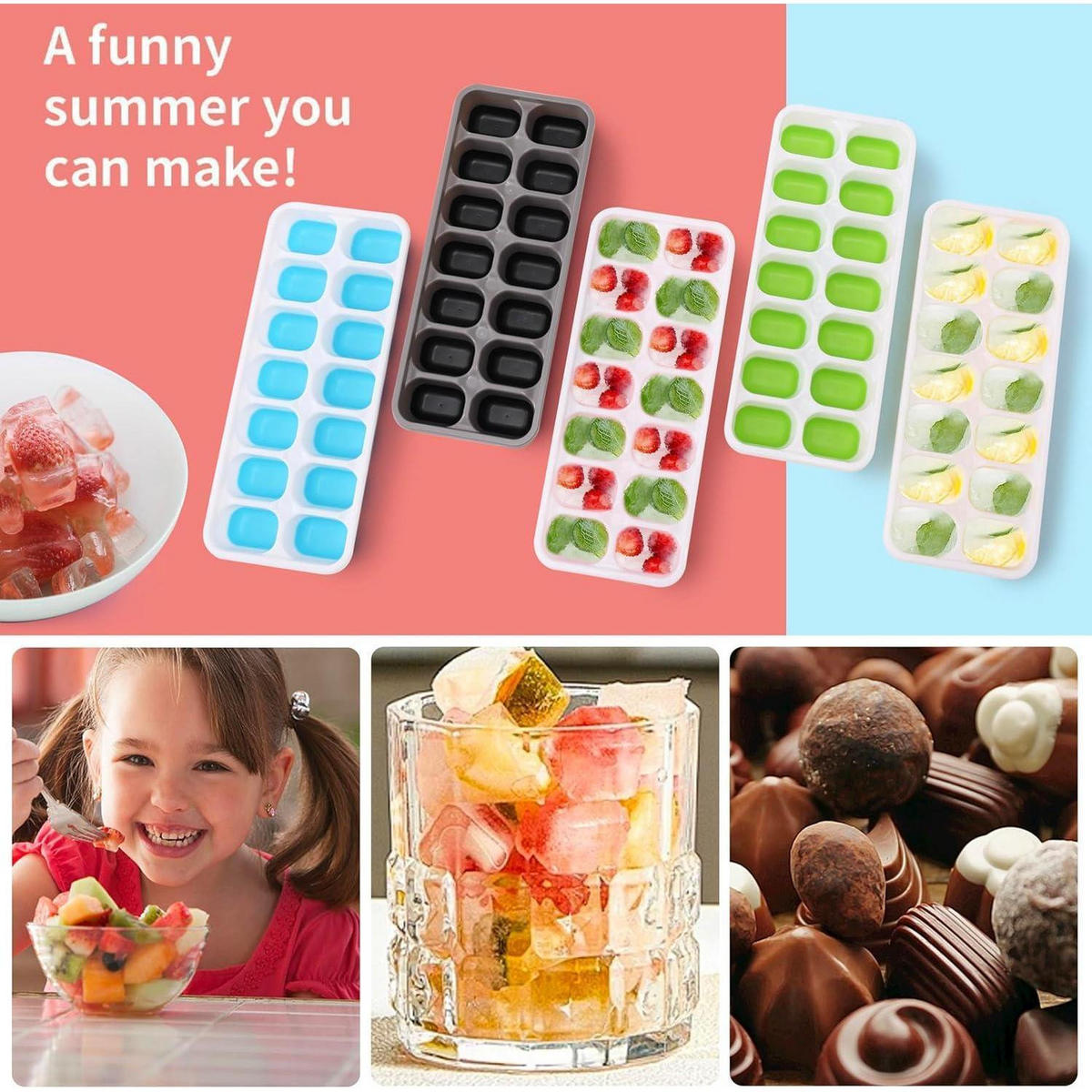 EISWÜRFELFORM 4er Set mit Deckel stapelbar - Multicolor, Kunststoff (3.1/25.4/9.8cm)