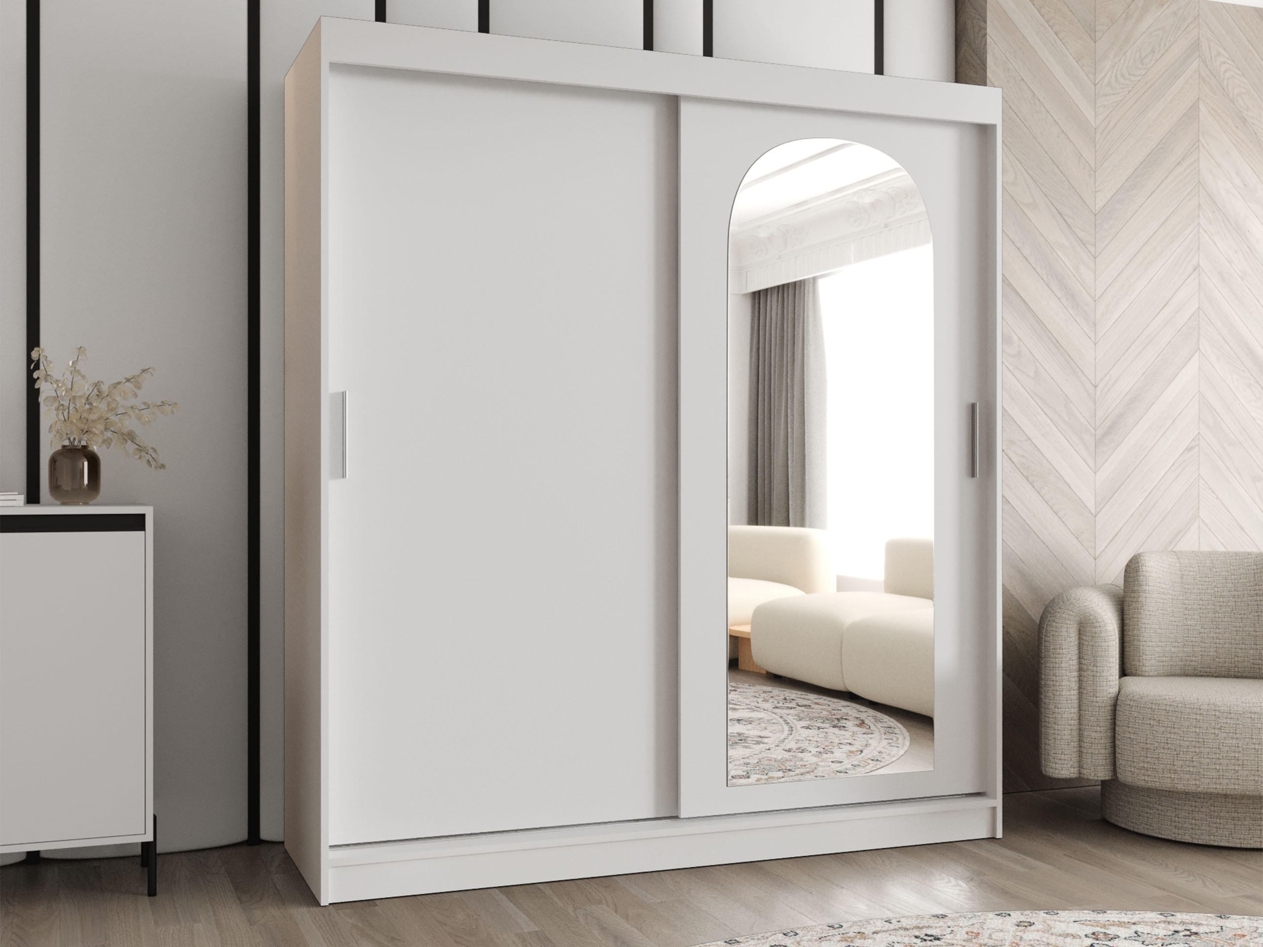 SCHWEBETÜRENSCHRANK Selfie 180 cm - Silberfarben/Weiß, Holzwerkstoff/Kunststoff (180/200/62cm) - MIRJAN24