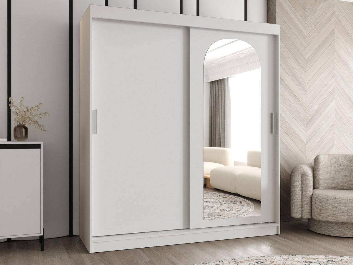 SCHWEBETÜRENSCHRANK Selfie 180 cm mit Schubladen - Silberfarben/Weiß, Holzwerkstoff/Kunststoff (180/200/62cm) - MIRJAN24