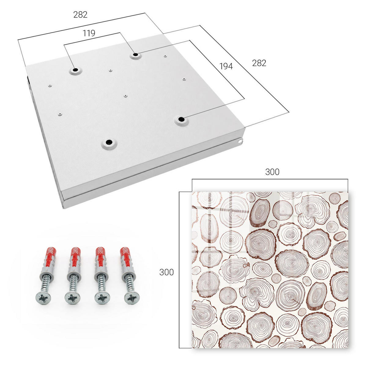 SCHLÜSSELBOX Weiß 30x30 cm – Türöffnung nach rechts - Holzringe - Braun, Metall (30/30/5cm) - TULUP