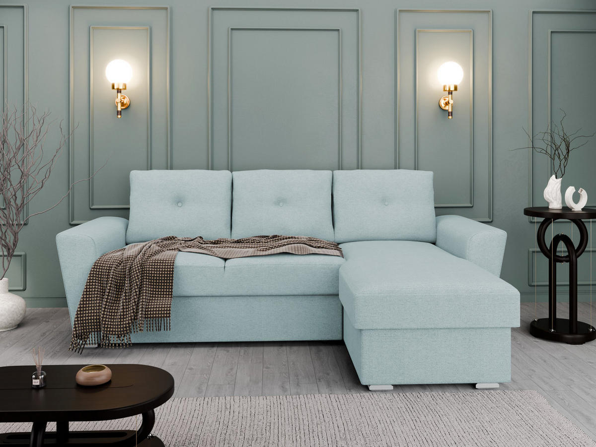 ECKSOFA Bellano Ecksofa L-Form - links oder rechts montierbar, blau - Blau, Holz (243/156cm) - Panda Möbel