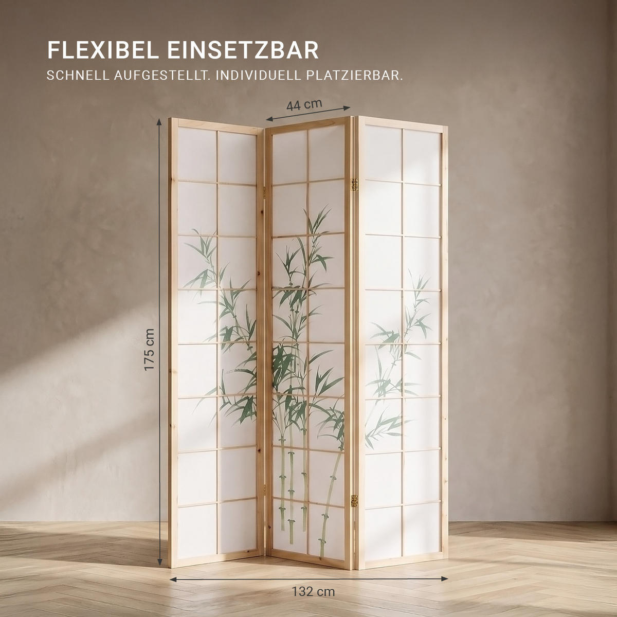 PARAVENT 3-tlg. 132/175 cm Braun Bambusmuster - Braun, Holz (132/175/2cm) - Homestyle4u
