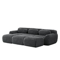 SCHLAFSOFA 3-Sitzer aus Plüschstoff mit 3 Hockern, Grau - Grau, Textil (291/73/179cm)