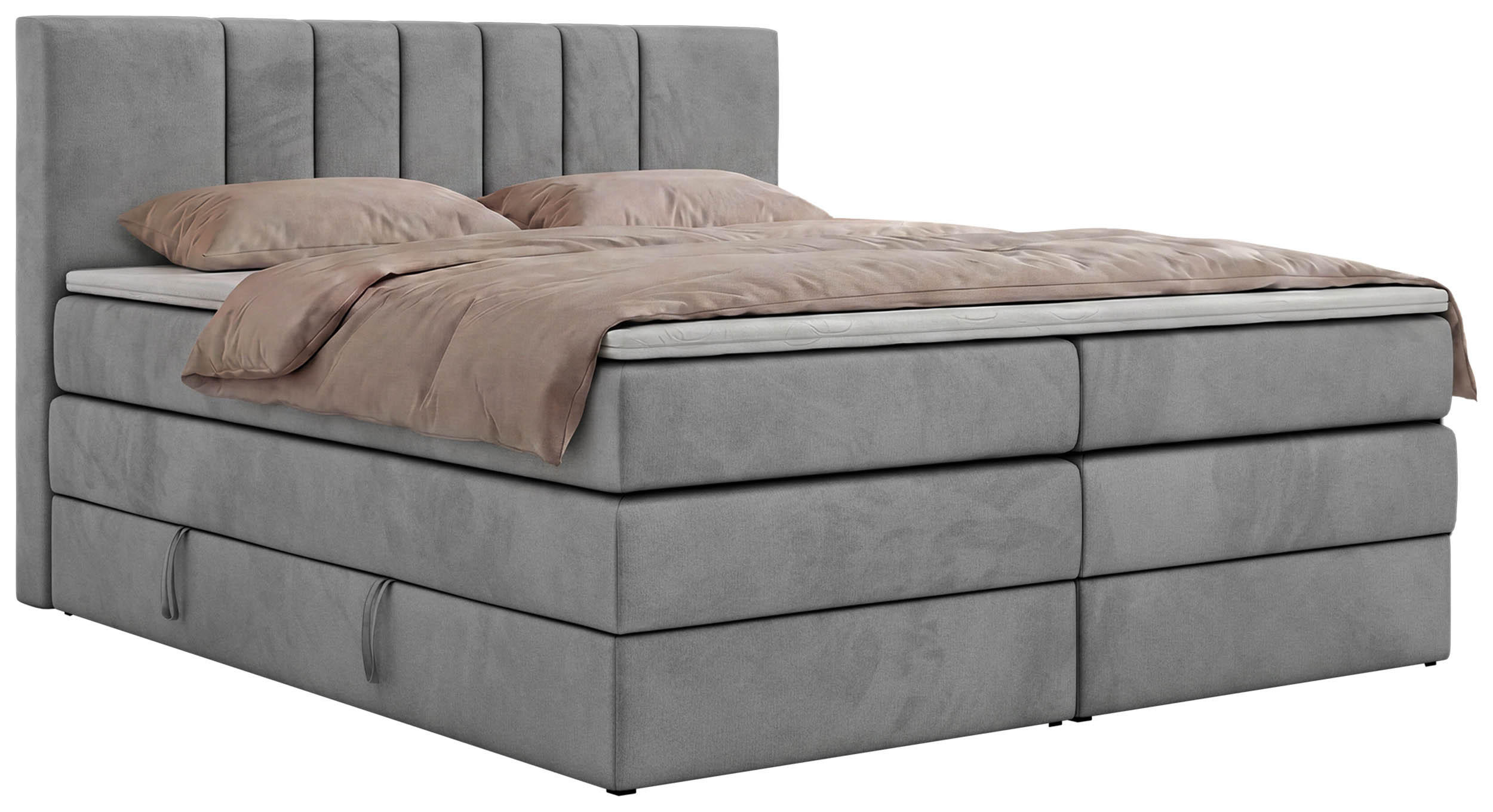 MKS POSTEL BOXSPRING INERO KING 180/200 - Světle šedá Samet - Topper Visco - H3