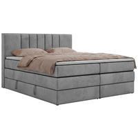 BOXSPRINGOVÁ POSTEĽ INERO KING 180/200 - Svetlosivá Samet - Topper T25 - H4 (tvrdý) - čierna/svetlosivá, textil/plast (180/200cm) - MKS