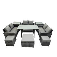 GARTENMÖBELSET mit Zweisitzer,3 Hockern,Esstisch,2 Beistelltischen Polyrattan Dunkelgrau 9-Sitzer - Dunkelgrau/Grau, Glas/Kunststoff - Fimous