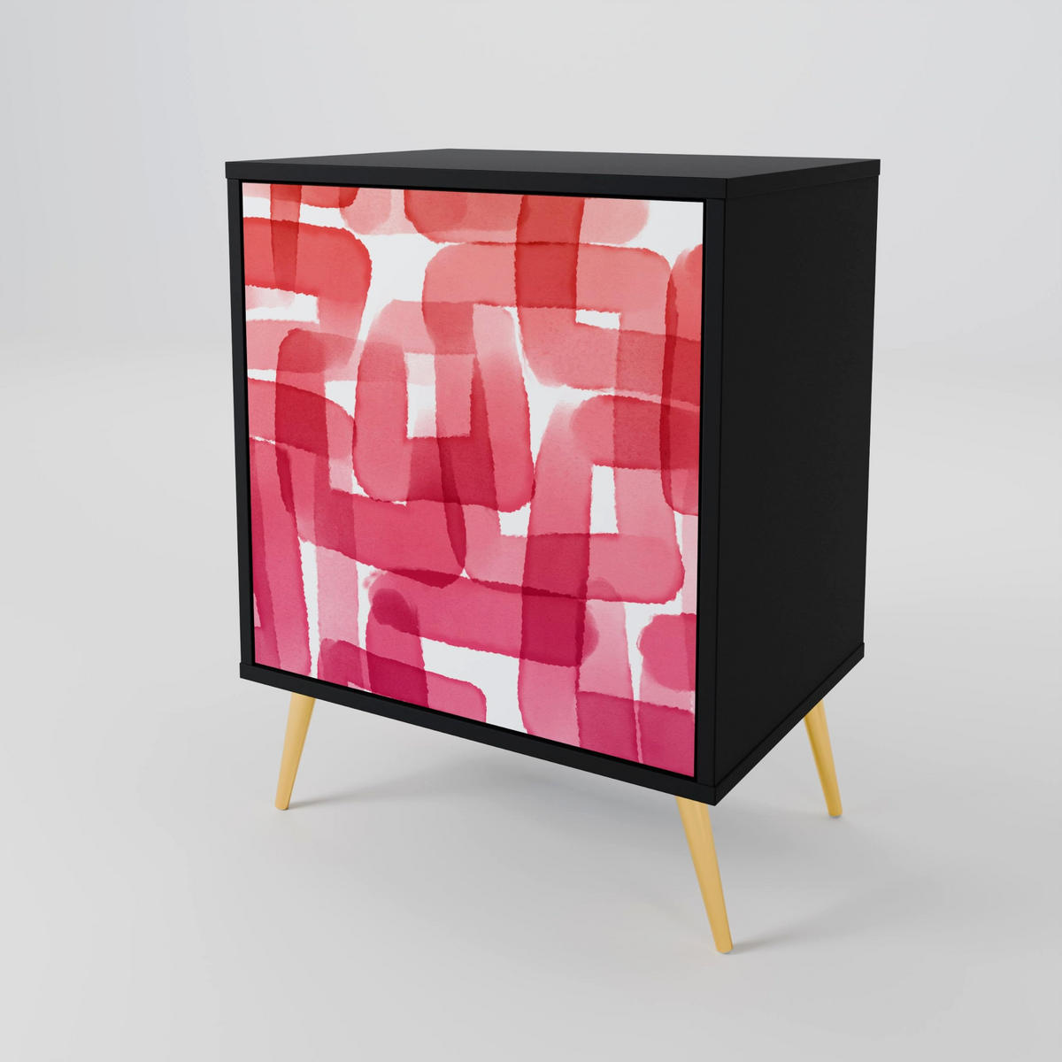 SIDEBOARD KALEIDOSCOPIC CUBISM, Schwarz, 57,5x42x67,5 cm, Schwarze Metall-Rahmenfüße - Multicolor/Schwarz, Holzwerkstoff/Metall (57.5/67.5/42cm) - SpaceRebels