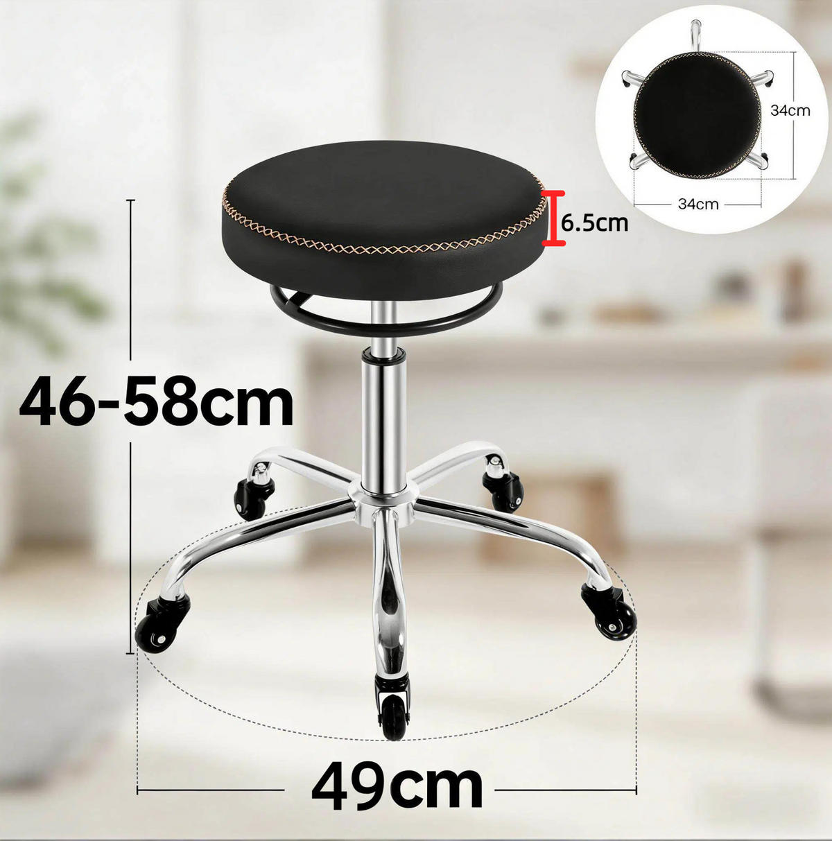 BÜROHOCKER höhenverstellbar 46-58 cm Metall Black - Schwarz, Metall (49/58/49cm) - Meubliv