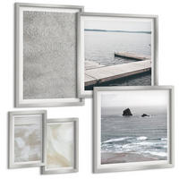 BILDER SET 5er Set - 50x50 cm & 20x30 cm & 40x60 cm Silberner Rahmen - Abstraktes Design, moderne Texturen - Silberfarben, Kunststoff (40/60cm) - TULUP