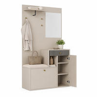 GARDEROBE-SET in Weiß mit Spiegel für Eingangsbereich und Flur, B110/T37/H185.5 cm - Beige/Weiß, Glas/Holzwerkstoff (111/185.5/37cm) - STILVORA