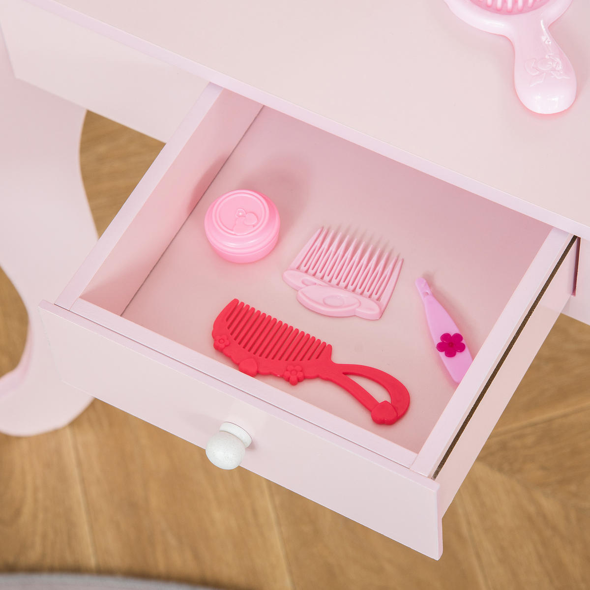 KINDERSCHMINKTISCH DE-18626 mit Herz-Motiven, inkl. Hocker Rosa - Pink, Holzwerkstoff (36/88/60cm) - ComfortXL