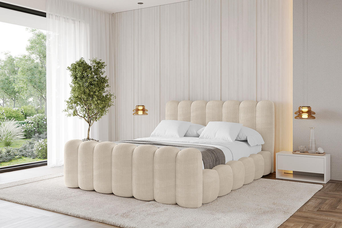 POLSTERBETT mit Bettkasten, Fußteil und Lattenrost, Boxbett ohne Matratze - SENA-Z 180x200 Beige - Creme, Holzwerkstoff/Textil (180/200cm) - ALTDECOR
