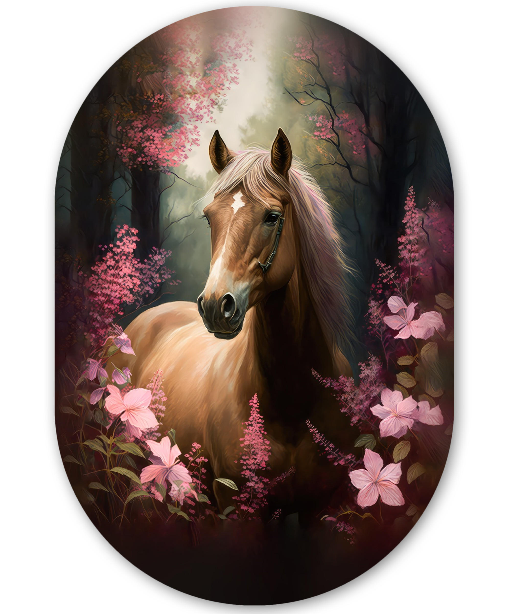 WANDBILD Pferd - Blumen - Rosa - Natur - Wald 40x60 cm - Altrosa, Kunststoff (40/60cm) - MuchoWow