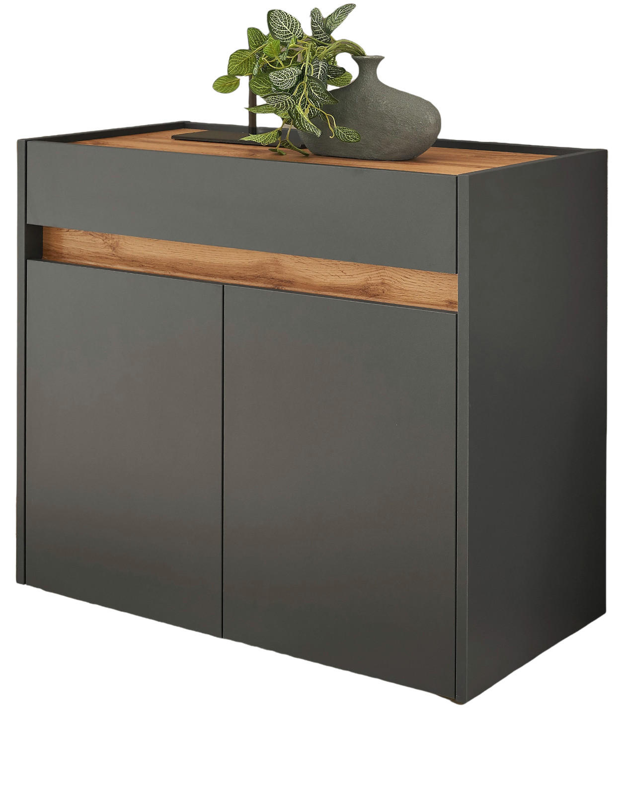 FLURKOMMODE grau matt, Eiche Wotan 80 cm, Schuhschrank mit Schubkästen - Silberfarben/Eiche Wotan, Holzwerkstoff/Kunststoff (80/70/40cm) - Furn.Design