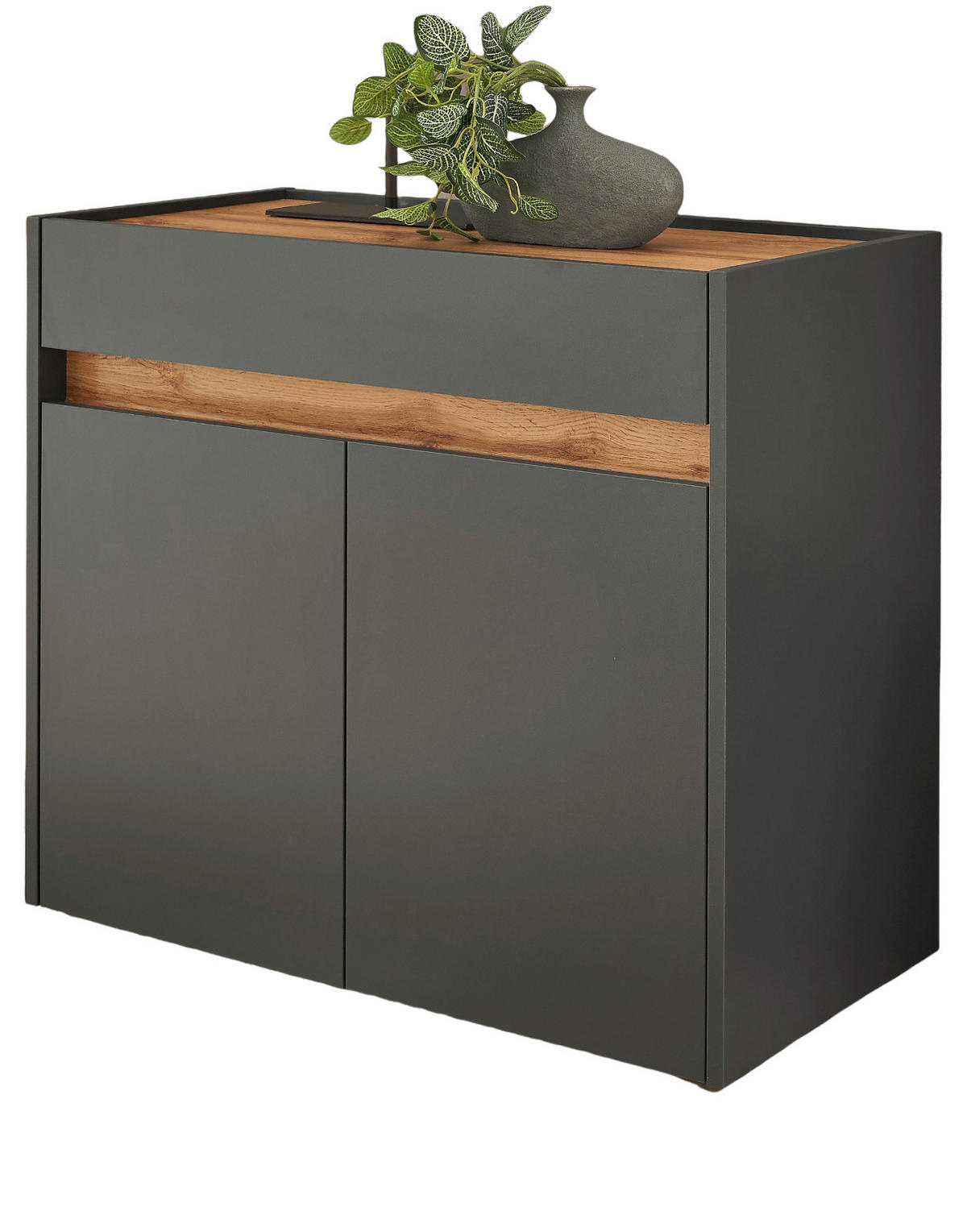 FLURKOMMODE grau matt, Eiche Wotan 80 cm, Schuhschrank mit Schubkästen - Silberfarben/Eiche Wotan, Holzwerkstoff/Kunststoff (80/70/40cm) - Furn.Design