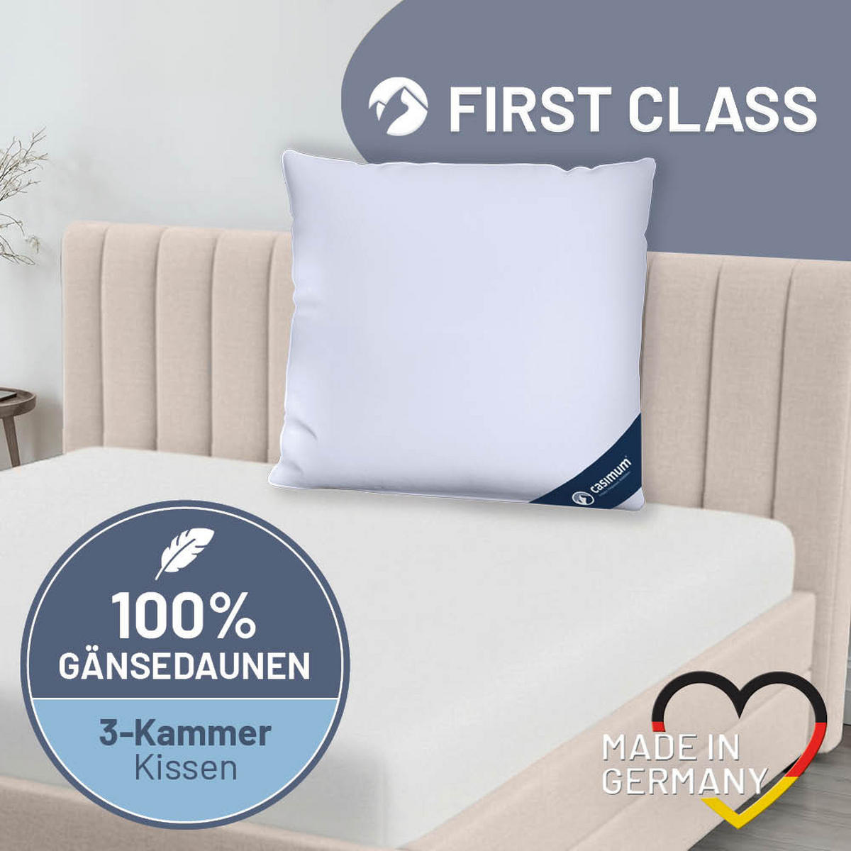 KOPFKISSEN 80x80 cm weich & stützend, 3-Kammer Daunenkissen 100% Gänsedaunen (Außen) - Weiß, Textil (80/80cm) - casimum