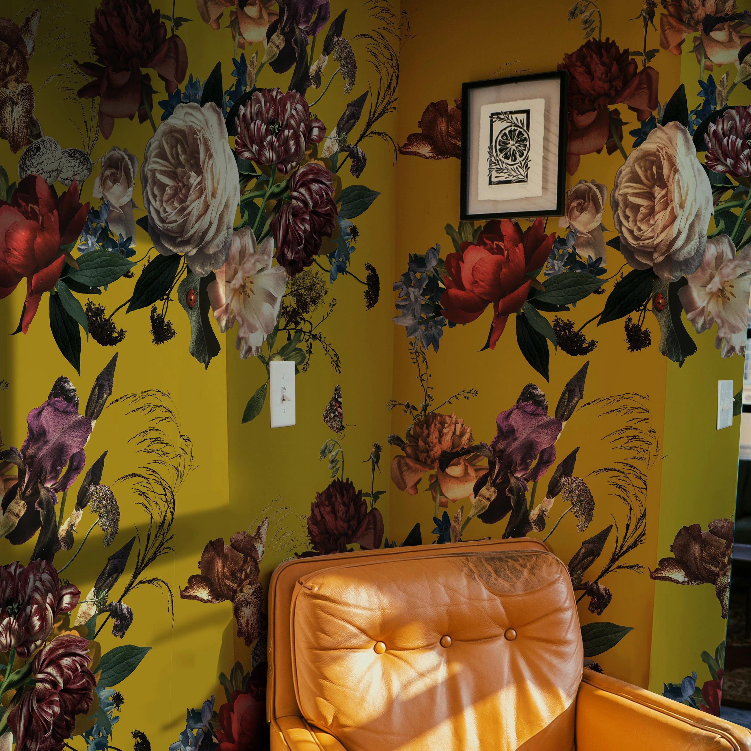 TAPETE Floral aus echtem Papier, 200x280cm, 8 Bögen - Gelb, Papier (200/280cm) - WALLPAPERS4BEGINNERS