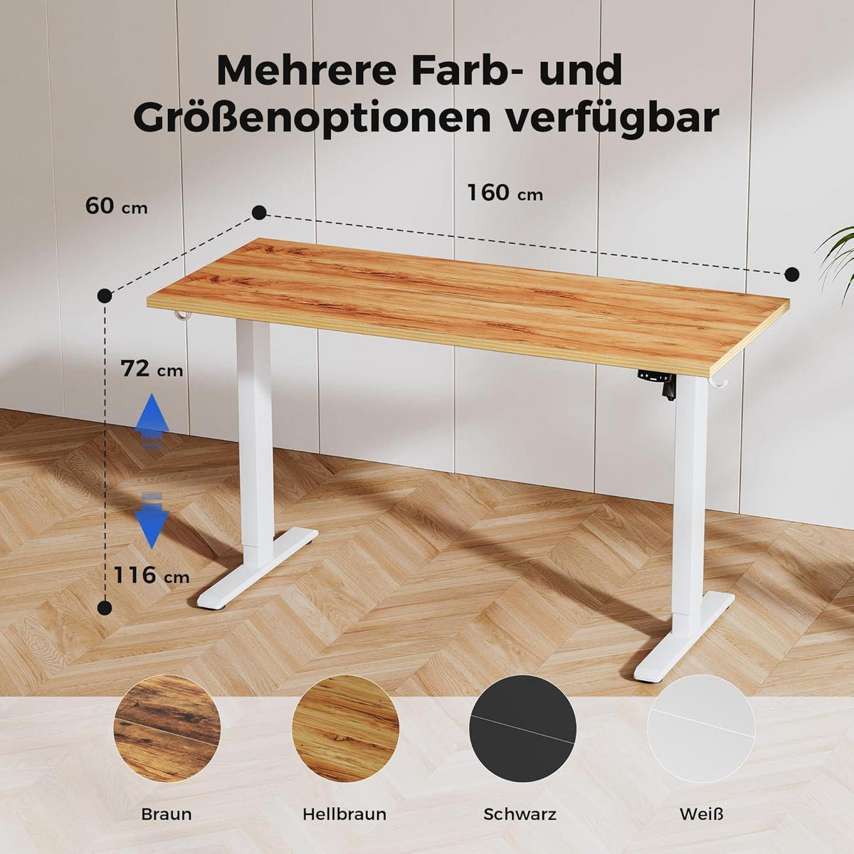 SCHREIBTISCH Höhenverstellbar Elektrisch 160 x 60 cm Hellbraun - Braun, Holzwerkstoff (160/60/75cm)