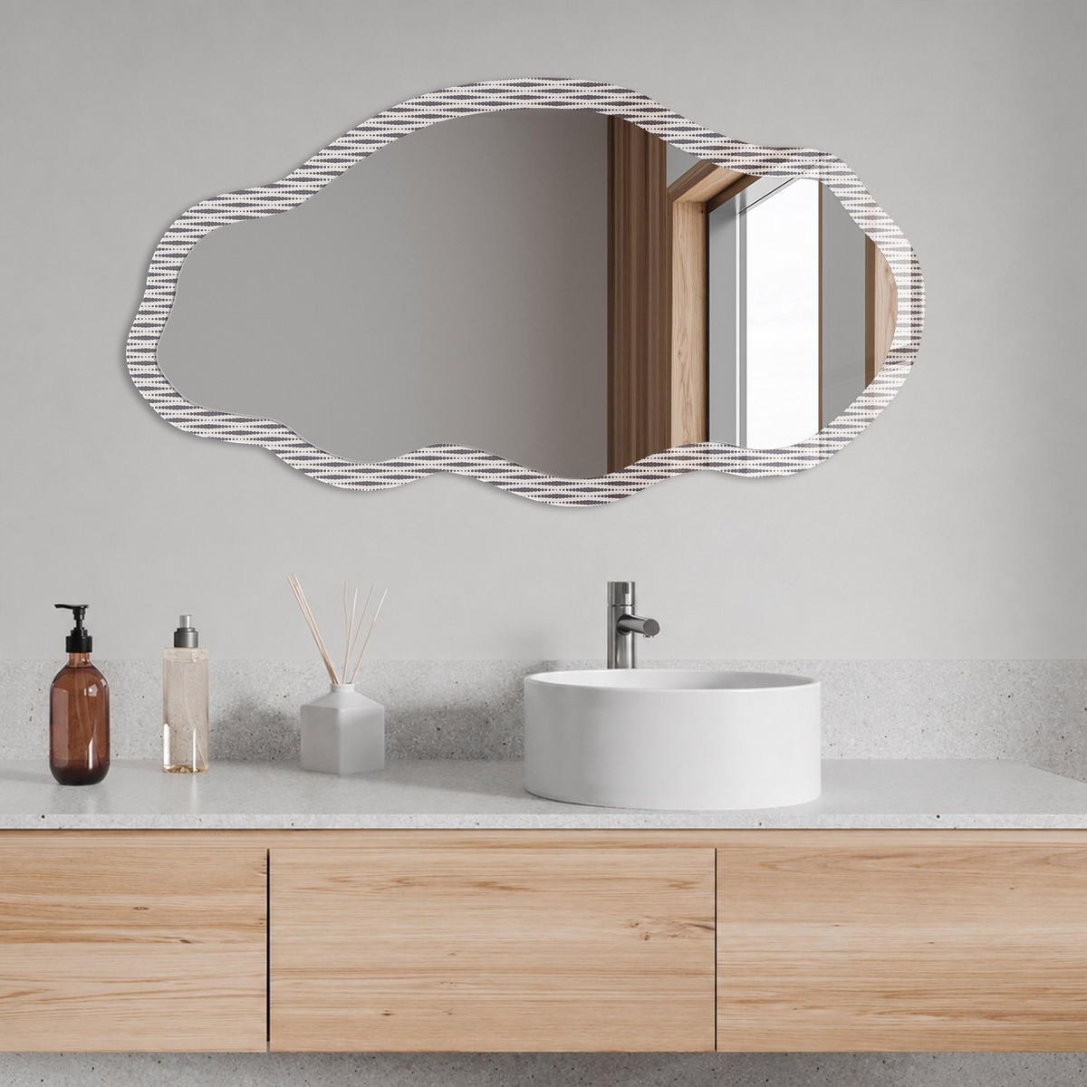 SPIEGEL 90x45 cm asymmetrisch mit Druck - Geometrischer Hintergrund - Transparent, Glas (45/90/0.4cm) - TULUP