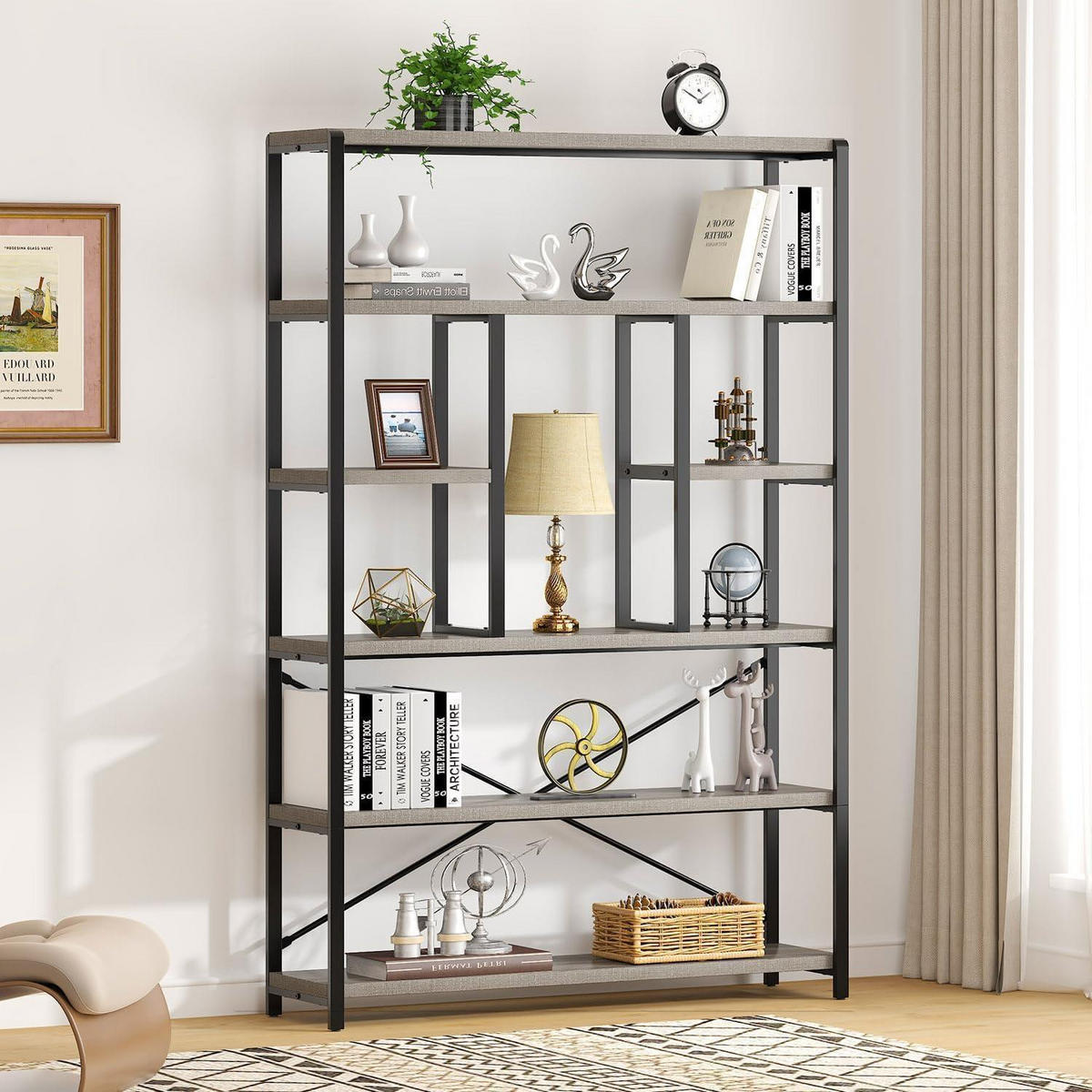 BÜCHERREGAL Industrial Chic Hellgraue Eiche - Grau, Metall (120/180/30cm)