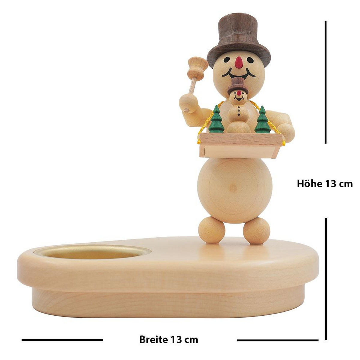 HOLZFIGUR Schneemann mit Bauchladen und Teelicht 13/13 cm - Multicolor, Holz (13/13/0.1cm)