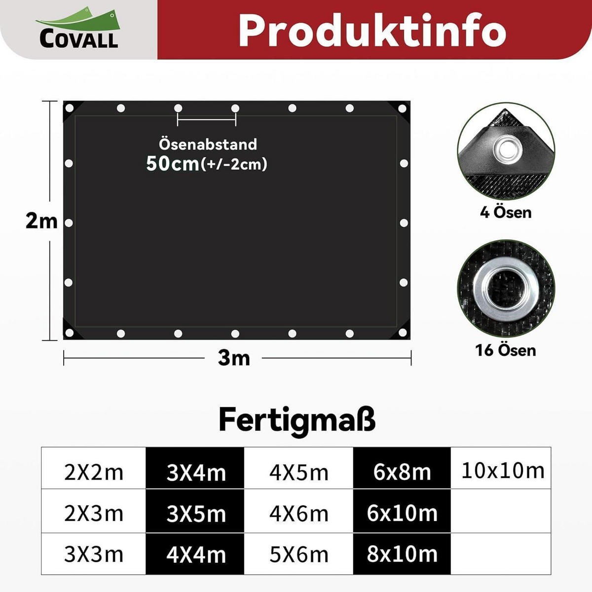 ABDECKPLANE 2 x 3 m Schwarz 115g/m² Wasserdicht UV-beständig - Schwarz, Kunststoff (30/25/4cm)