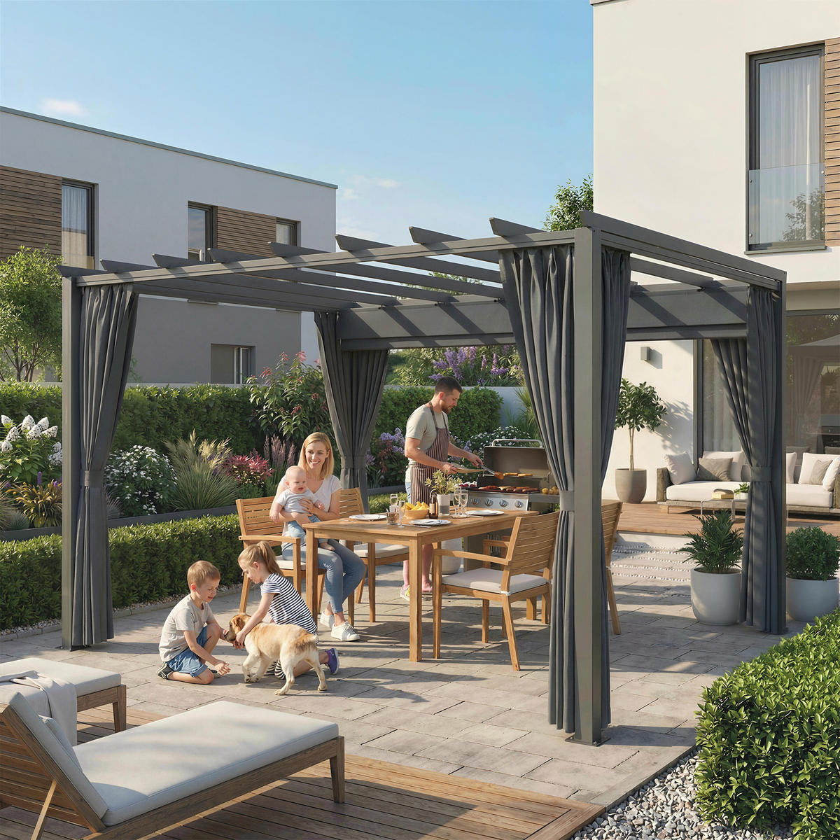 PERGOLA Aluminium Polyester Dunkelgrau - Dunkelgrau, Textil/Metall (293/225/357cm) - Outsunny