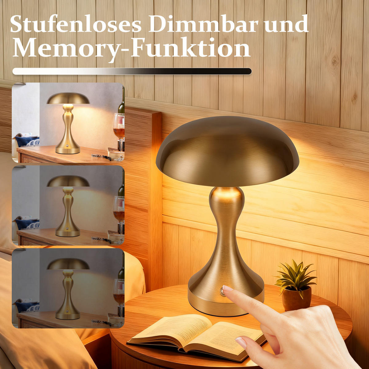 LED stolní lampa, rozměry 15,5/15,5/22 cm - zlatá, kov (15.5/15.5/22cm) - Nettlife