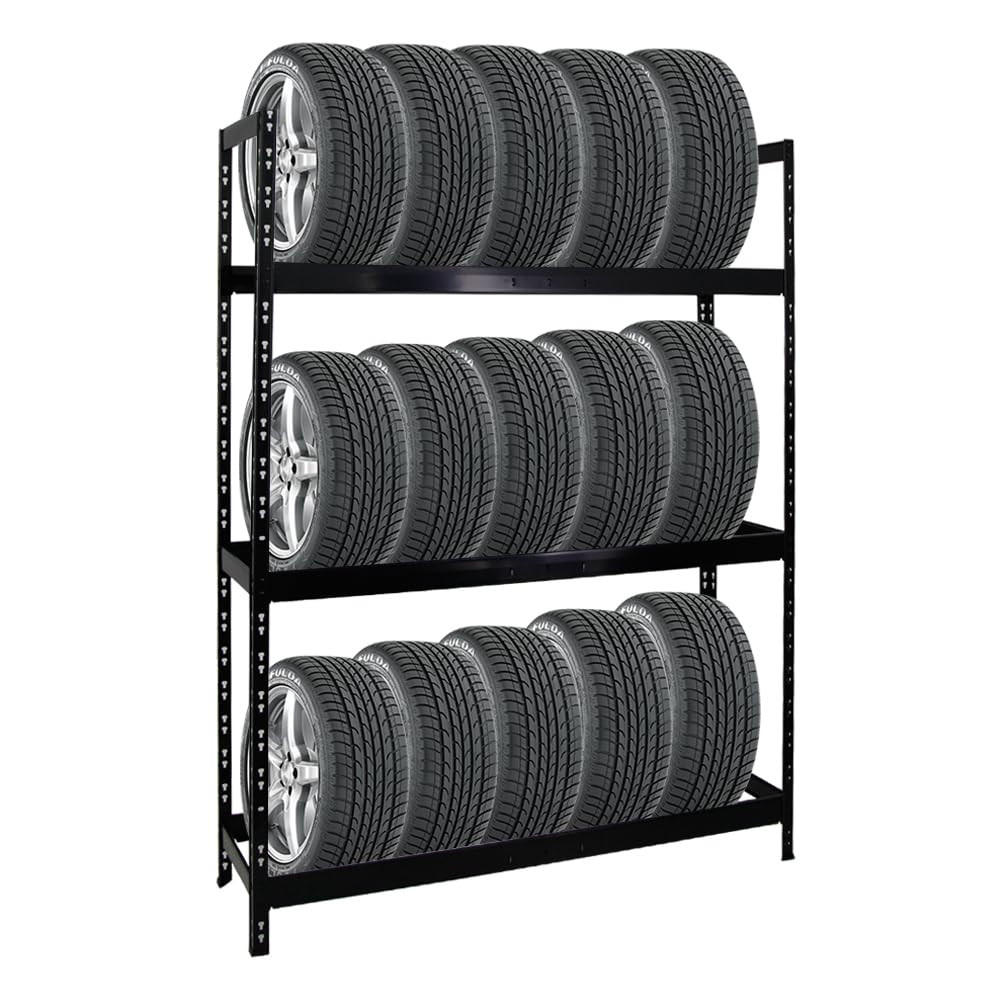 REIFENREGAL Tiger XL 200x150x45 cm 300 kg Fachlast bis zu 18 Reifen auf 3 Ebenen Schwarz - Schwarz, Metall (150/200/45cm) - PROREGAL