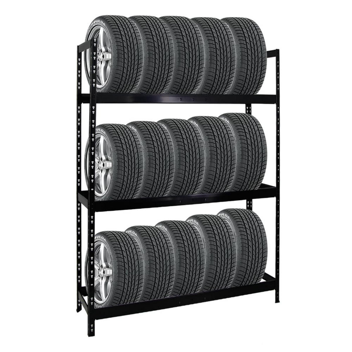 REIFENREGAL Tiger XL 200x150x45 cm 300 kg Fachlast bis zu 18 Reifen auf 3 Ebenen Schwarz - Schwarz, Metall (150/200/45cm) - PROREGAL