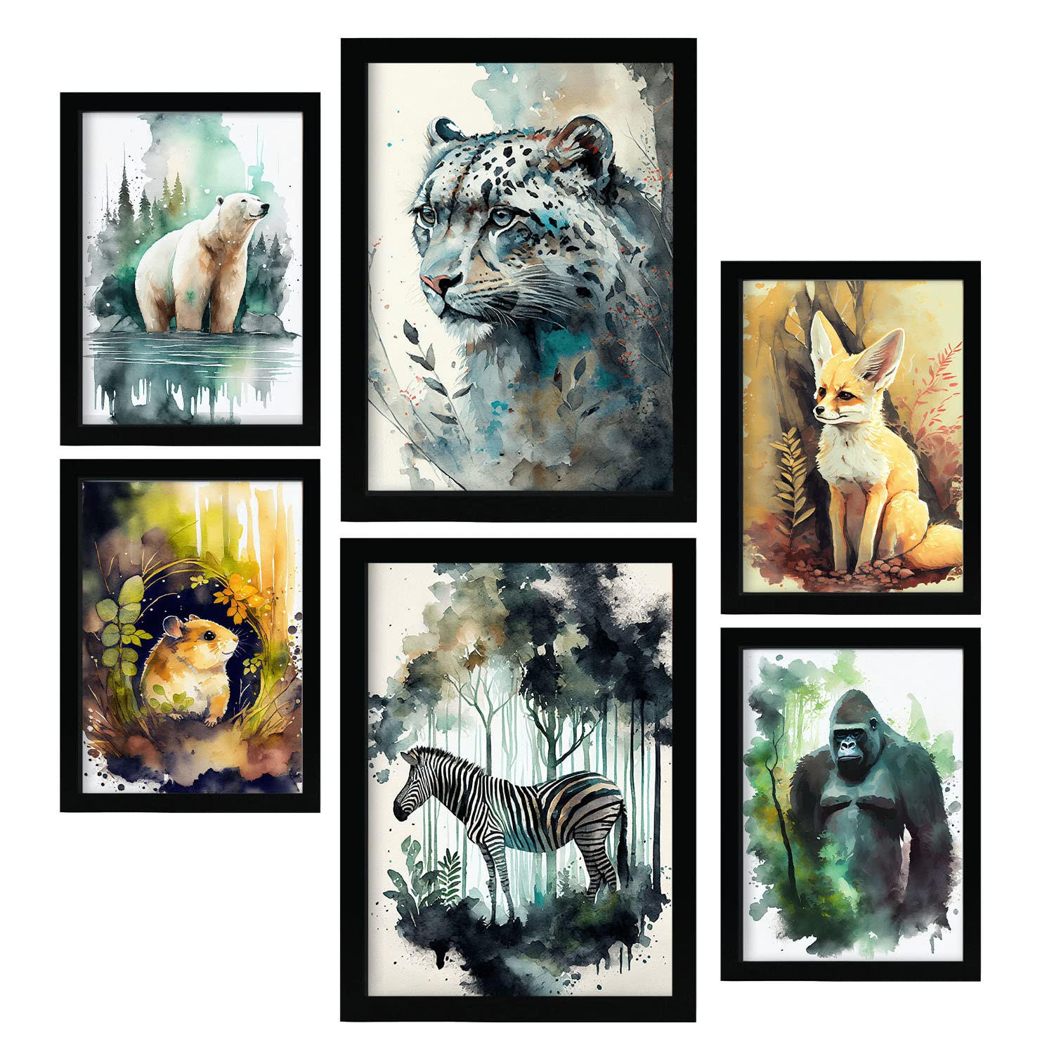 POSTER Set Mit 6 Norden Und Süden Illustrationen Von Tieren In Naturlandschaften A3 & A4 Rahmenlos - Klar, Papier (29/3cm) - Nacnic