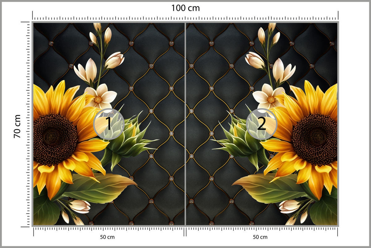 FOTOTAPETA Pre Kuchyňu Kvet Slnečnice Na Prešívanom Pozadí 100 x 70 cm - oranžová/hnedá, papier (100/70cm) - Muralo