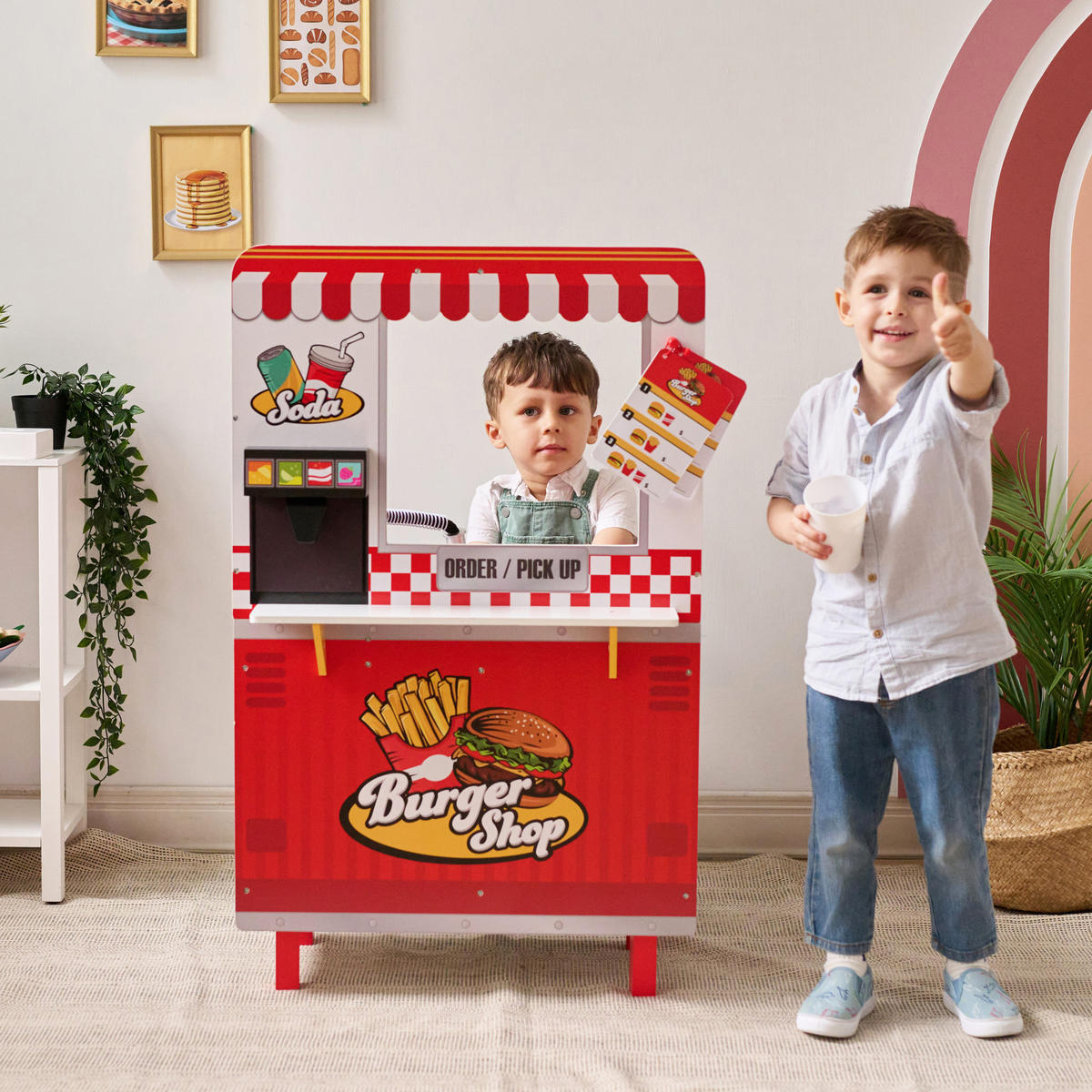 BURGERLADEN Spielset Flip & Fry, Rot, 96cm - Rot, Holzwerkstoff (40/96/59cm) - Teamson Kids