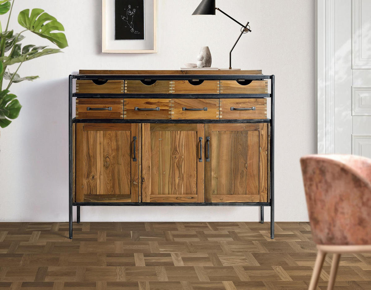SIDEBOARD aus Teak- und Mangoholz und braunem Metall - Braun, Holz (40/110/140cm) - Giner y Colomer